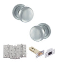 Old English Harrogate Door Knob Pack (Latch Set - 3" HD Latch, 4" Fire Rated Hinges x3) - Satin Chrome