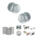 Old English Harrogate Door Knob Pack (Bathroom Set - 4" Deadbolt, 3" Fire Rated Hinges x3) - Satin Chrome
