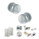 Old English Harrogate Door Knob Pack (Bathroom Set - 4" Deadbolt, 4" Slim Knuckle Hinges x2) - Satin Chrome