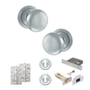 Old English Harrogate Door Knob Pack (Lock Set - 3" Latch & Deadlock, 4" Slim Knuckle Hinges x2) - Satin Chrome