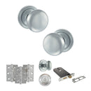 Old English Harrogate Door Knob Pack (Lock Set - Horizontal Bathlock, 3" Fire Rated Hinges x3) - Satin Chrome