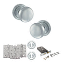Old English Harrogate Door Knob Pack (Lock Set - Horizontal Sashlock, 4" Fire Rated Hinges x3) - Satin Chrome