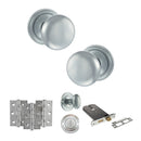Old English Harrogate Door Knob Pack (Lock Set - Horizontal Bathlock, 4" Fire Rated Hinges x3) - Satin Chrome