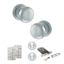 Old English Harrogate Door Knob Pack (Lock Set - Horizontal Sashlock, 4" Slim Knuckle Hinges x2) - Satin Chrome