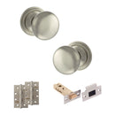 Old English Harrogate Door Knob Pack (Latch Set - 4" HD Latch, 4" Slim Knuckle Hinges x2) - Satin Nickel