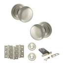 Old English Harrogate Door Knob Pack (Lock Set - Horizontal Sashlock, 3" Fire Rated Hinges x3) - Satin Nickel