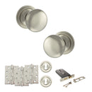 Old English Harrogate Door Knob Pack (Lock Set - Horizontal Sashlock, 4" Fire Rated Hinges x3) - Satin Nickel