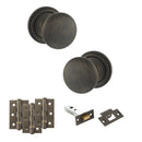 Old English Harrogate Door Knob Pack (Latch Set - 4" HD Latch, 3" Fire Rated Hinges x3) - Urban Bronze