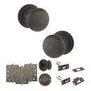 Old English Harrogate Door Knob Pack (Bathroom Set - 3" Deadbolt, 4" Fire Rated Hinges x3) - Urban Bronze