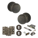 Old English Harrogate Door Knob Pack (Lock Set - 3" Latch & Deadlock, 3" Fire Rated Hinges x3) - Urban Bronze
