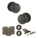 Old English Harrogate Door Knob Pack (Lock Set - Horizontal Sashlock, 3" Fire Rated Hinges x3) - Urban Bronze