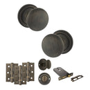 Old English Harrogate Door Knob Pack (Lock Set - Horizontal Bathlock, 3" Fire Rated Hinges x3) - Urban Bronze
