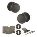 Old English Harrogate Door Knob Pack (Lock Set - Horizontal Sashlock, 4" Fire Rated Hinges x3) - Urban Bronze