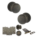 Old English Harrogate Door Knob Pack (Lock Set - Horizontal Bathlock, 4" Fire Rated Hinges x3) - Urban Bronze