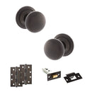 Old English Harrogate Door Knob Pack (Latch Set - 3" HD Latch, 4" Slim Knuckle Hinges x2) - Urban Dark Bronze