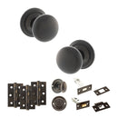 Old English Harrogate Door Knob Pack (Bathroom Set - 3" Deadbolt, 3" Fire Rated Hinges x3) - Urban Dark Bronze