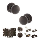 Old English Harrogate Door Knob Pack (Bathroom Set - 3" Deadbolt, 4" Fire Rated Hinges x3) - Urban Dark Bronze