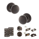 Old English Harrogate Door Knob Pack (Bathroom Set - 3" Deadbolt, 4" Slim Knuckle Hinges x2) - Urban Dark Bronze