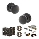 Old English Harrogate Door Knob Pack (Lock Set - 3" Latch & Deadlock, 3" Fire Rated Hinges x3) - Urban Dark Bronze