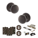 Old English Harrogate Door Knob Pack (Lock Set - 3" Latch & Deadlock, 4" Fire Rated Hinges x3) - Urban Dark Bronze