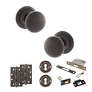 Old English Harrogate Door Knob Pack (Lock Set - 3" Latch & Deadlock, 4" Slim Knuckle Hinges x2) - Urban Dark Bronze