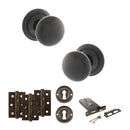 Old English Harrogate Door Knob Pack (Lock Set - Horizontal Sashlock, 3" Fire Rated Hinges x3) - Urban Dark Bronze