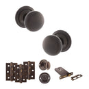 Old English Harrogate Door Knob Pack (Lock Set - Horizontal Bathlock, 3" Fire Rated Hinges x3) - Urban Dark Bronze