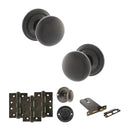 Old English Harrogate Door Knob Pack (Lock Set - Horizontal Bathlock, 4" Fire Rated Hinges x3) - Urban Dark Bronze