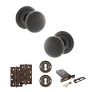 Old English Harrogate Door Knob Pack (Lock Set - Horizontal Sashlock, 4" Slim Knuckle Hinges x2) - Urban Dark Bronze
