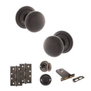 Old English Harrogate Door Knob Pack (Lock Set - Horizontal Bathlock, 4" Slim Knuckle Hinges x2) - Urban Dark Bronze