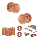 Old English Harrogate Door Knob Pack (Lock Set - 3" Latch & Deadlock, 3" Fire Rated Hinges x3) - Urban Satin Copper