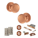Old English Harrogate Door Knob Pack (Lock Set - 3" Latch & Deadlock, 4" Slim Knuckle Hinges x2) - Urban Satin Copper