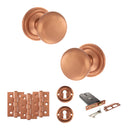 Old English Harrogate Door Knob Pack (Lock Set - Horizontal Sashlock, 3" Fire Rated Hinges x3) - Urban Satin Copper