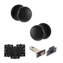 Old English Harrogate Door Knob Pack (Latch Set - 3" HD Latch, 4" Fire Rated Hinges x3) - Matt Black