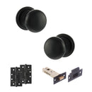 Old English Harrogate Door Knob Pack (Latch Set - 4" HD Latch, 4" Slim Knuckle Hinges x2) - Matt Black