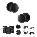 Old English Harrogate Door Knob Pack (Bathroom Set - 4" Deadbolt, 3" Fire Rated Hinges x3) - Matt Black