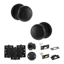 Old English Harrogate Door Knob Pack (Bathroom Set - 4" Deadbolt, 4" Fire Rated Hinges x3) - Matt Black