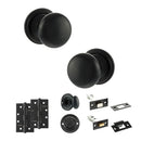 Old English Harrogate Door Knob Pack (Bathroom Set - 3" Deadbolt, 4" Slim Knuckle Hinges x2) - Matt Black