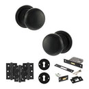 Old English Harrogate Door Knob Pack (Lock Set - 3" Latch & Deadlock, 3" Fire Rated Hinges x3) - Matt Black