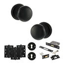 Old English Harrogate Door Knob Pack (Lock Set - 3" Latch & Deadlock, 4" Fire Rated Hinges x3) - Matt Black