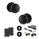 Old English Harrogate Door Knob Pack (Lock Set - 3" Latch & Deadlock, 4" Slim Knuckle Hinges x2) - Matt Black