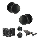 Old English Harrogate Door Knob Pack (Lock Set - Horizontal Bathlock, 3" Fire Rated Hinges x3) - Matt Black