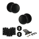 Old English Harrogate Door Knob Pack (Lock Set - Horizontal Sashlock, 4" Fire Rated Hinges x3) - Matt Black