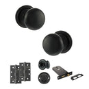 Old English Harrogate Door Knob Pack (Lock Set - Horizontal Bathlock, 4" Slim Knuckle Hinges x2) - Matt Black