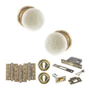 Old English Skipton Door Knob Pack (Lock Set - 3" Latch & Deadlock, 4" Fire Rated Hinges x3) - Antique Brass