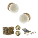 Old English Skipton Door Knob Pack (Lock Set - Horizontal Sashlock, 3" Fire Rated Hinges x3) - Antique Brass