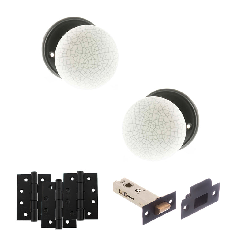 Old English Skipton Door Knob Pack (Latch Set - 4" HD Latch, 4" Fire Rated Hinges x3) - Matt Black