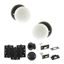 Old English Skipton Door Knob Pack (Bathroom Set - 3" Deadbolt, 4" Fire Rated Hinges x3) - Matt Black