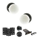 Old English Skipton Door Knob Pack (Lock Set - Horizontal Bathlock, 3" Fire Rated Hinges x3) - Matt Black