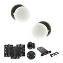 Old English Skipton Door Knob Pack (Lock Set - Horizontal Bathlock, 4" Fire Rated Hinges x3) - Matt Black